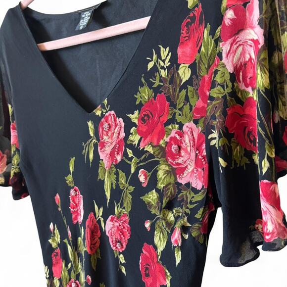 American Angel II Black Rose Maxi Dress Flutter Sleeves L/XL - Picture 5 of 8